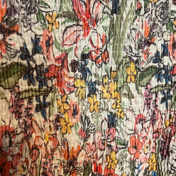 Anthropologie Aurelia Pink and Yellow Puff Sleeve Smocked Blouse Boho Large - Picture 6 of 9